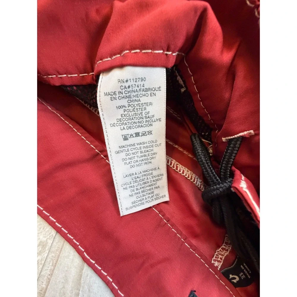 True Religion Ricky Relaxed Straight Red Shorts White Contrast Stitch Mens 33